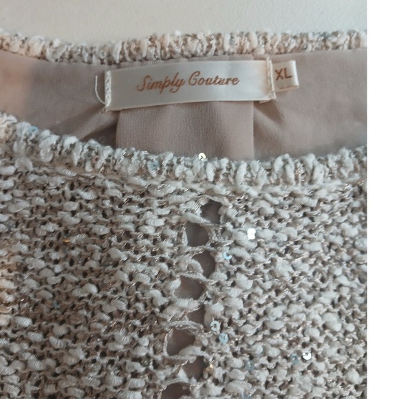 Simply Couture Womens Cream Knit Sweater Sequin Long Sleeve Top  Lagenlook XL - Picture 9 of 12